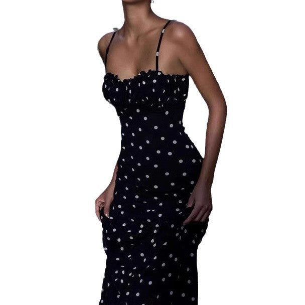 Damen Maxikleid mit Rüschen und Punkten EB