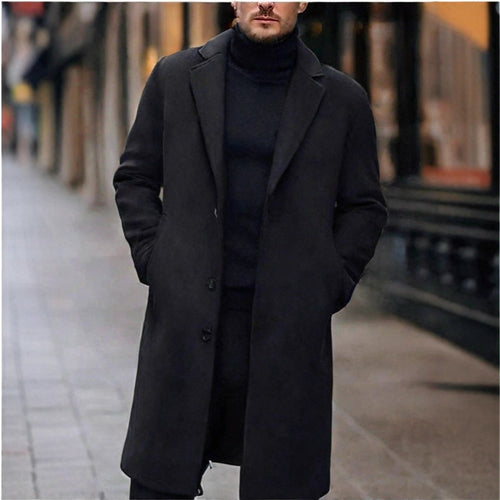 Herren nan eleganter Wollmixmantel mit Reverskragen und geradem Schnitt EB
