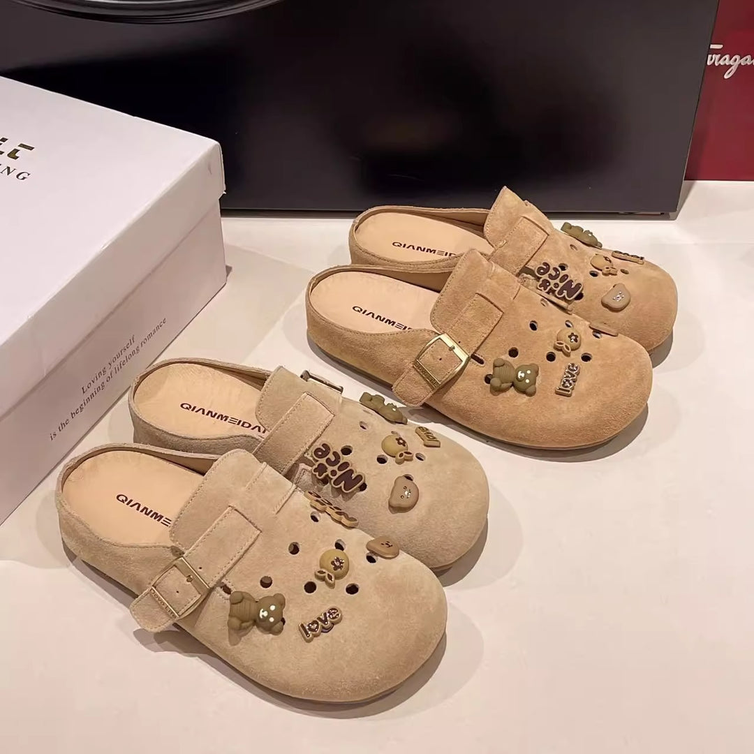 Damen Clogs mit modischem Riemendesign und verspieltem Dekor EB
