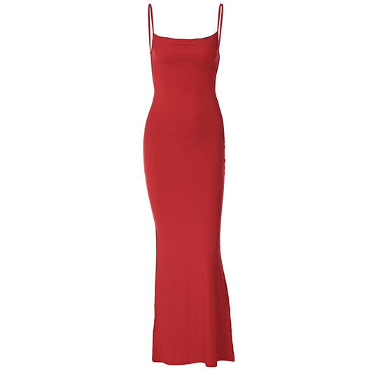 Damen Figurbetontes Langkleid mit schmalen Spaghetti-Trägern EB