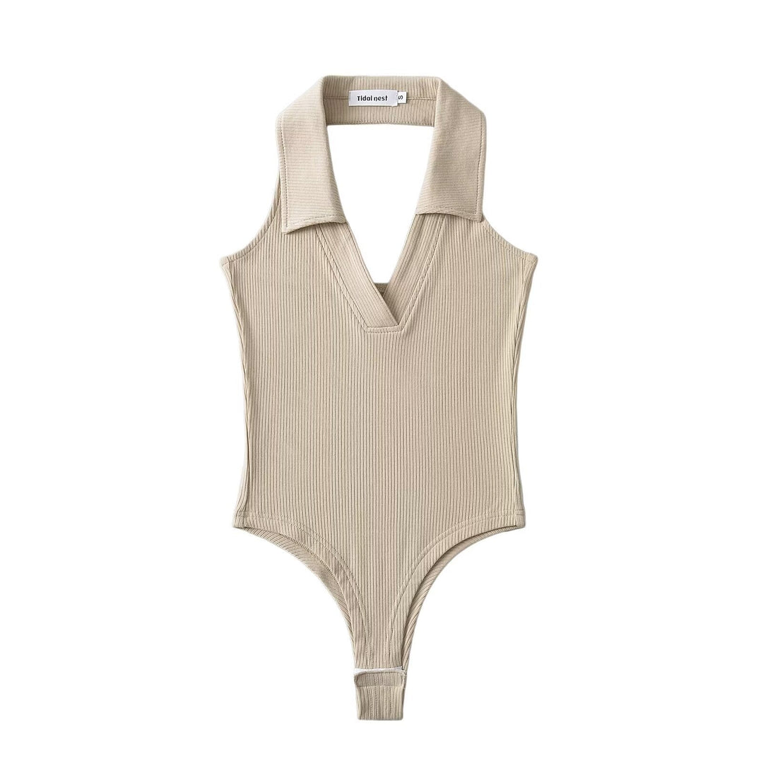 Damen figurbetontes Bodysuit mit modischem Kragen EB