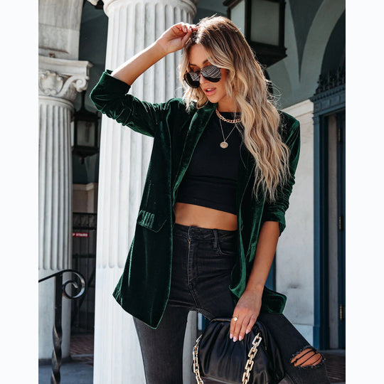 Damen Eleganter Velourscardigan mit lässigem Schnitt und praktischen Taschen EB