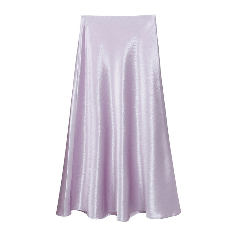 Damen  schwingender Midirock aus satinierter Viskose mit glattem Taillenbund EB