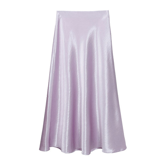 Damen  schwingender Midirock aus satinierter Viskose mit glattem Taillenbund EB