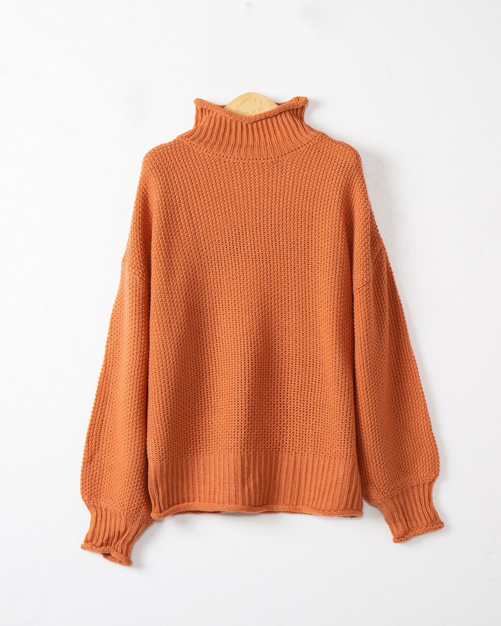 Damen modischer Pullover mit hohem Kragen und strukturierter Textur EB