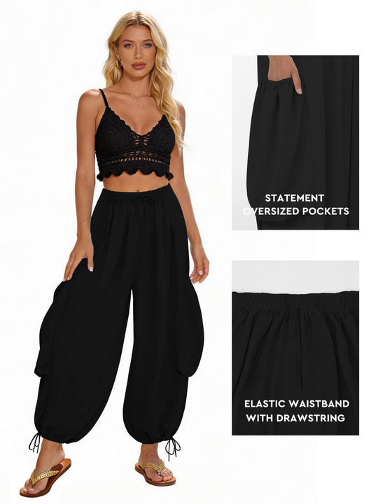 Damen Bequeme Freizeithose mit übergroßen Taschen und elastischem Bund EB