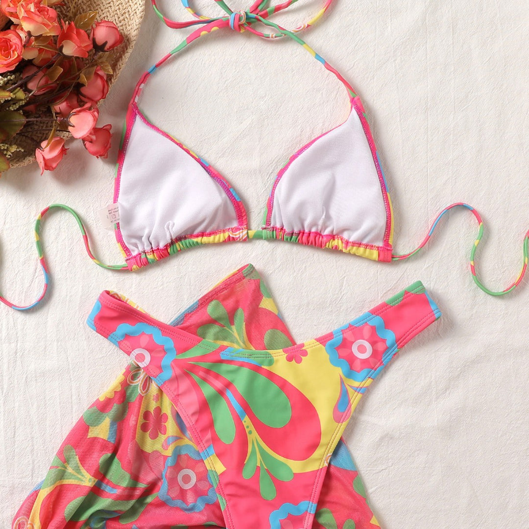 Damen Bikini-Set mit raffinierter Schnürung und floralem Muster EB