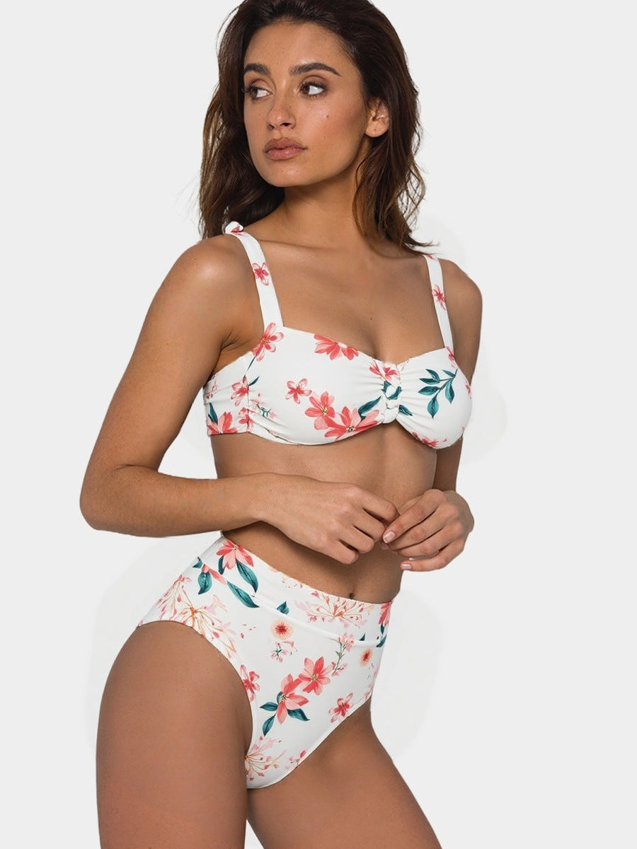 Damen Hochgeschnittener Bikini mit dekorativem Knotenelement EB