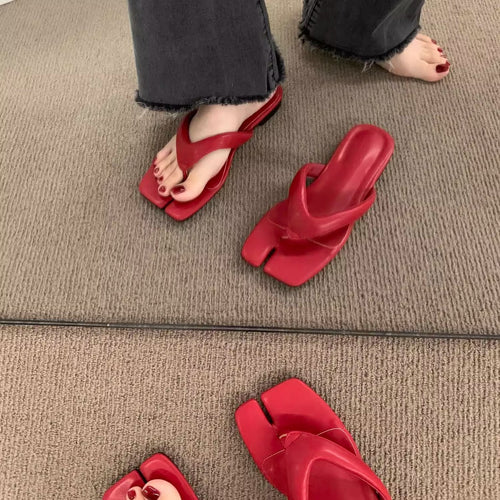 Damen elegante Zehentrenner-Pantoletten mit modischem Riemchen und luxuriösem Fußbett EB