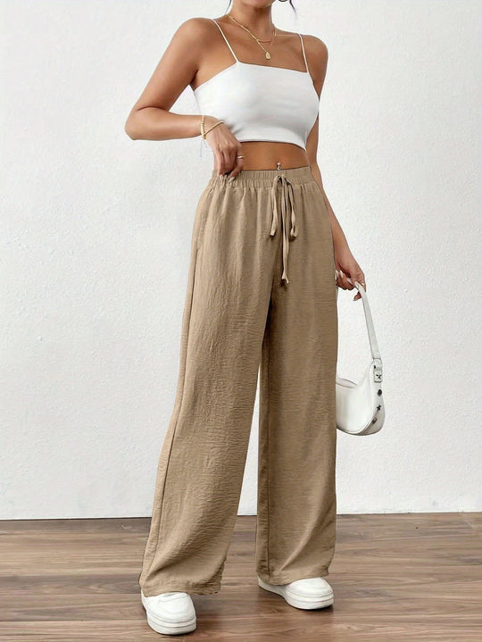 Damen Weit geschnittene Sommerhose mit elastischem Bund und Kordelzug EB