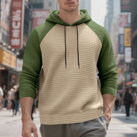 Herren nan strukturierter Raglan-Kapuzenpullover mit Waffelstruktur, Kordelzugkapuze und gerippten Bündchen EB