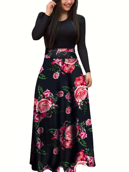 Damen Elegantes Maxikleid mit grafischem Druck und flexiblem Bund EB