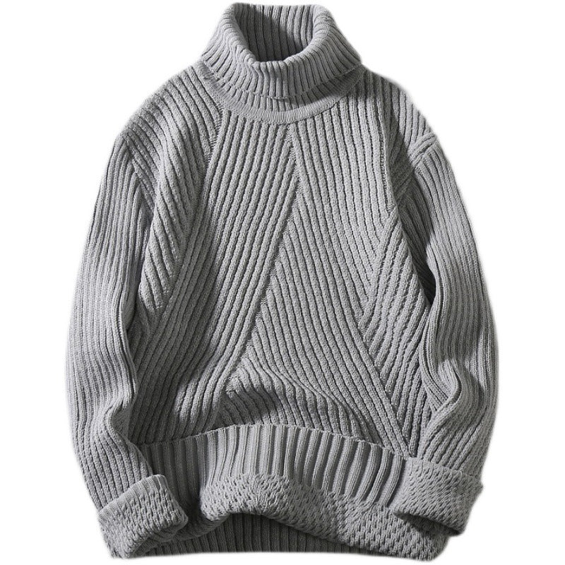 Herren nan strukturierter Rollkragenpullover mit diagonaler Rippstruktur und schlanker Passform EB