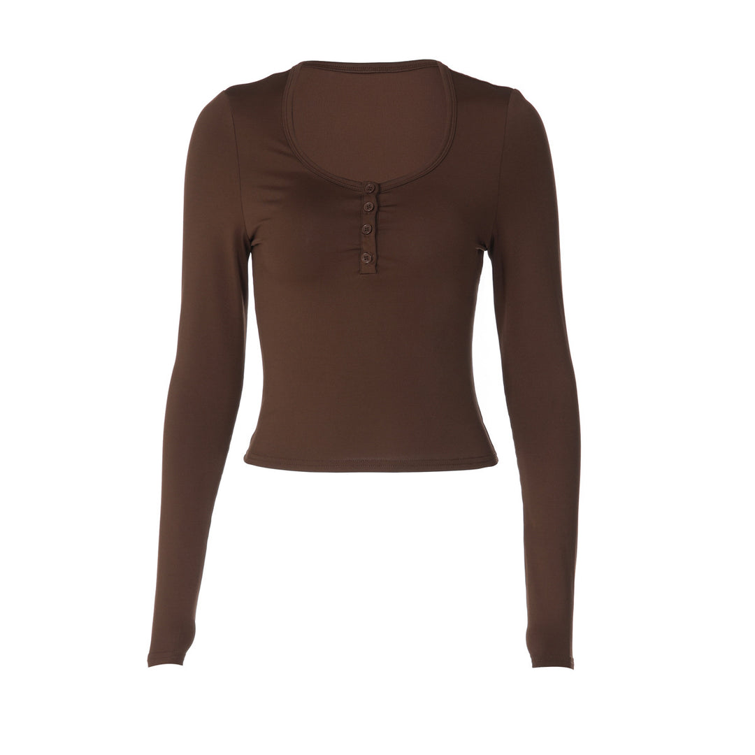 Damen figurbetontes Langarmshirt mit Knopfleiste EB