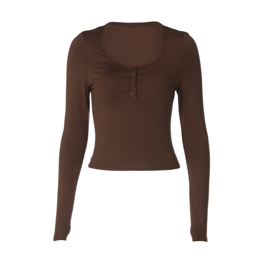 Damen figurbetontes Langarmshirt mit Knopfleiste EB