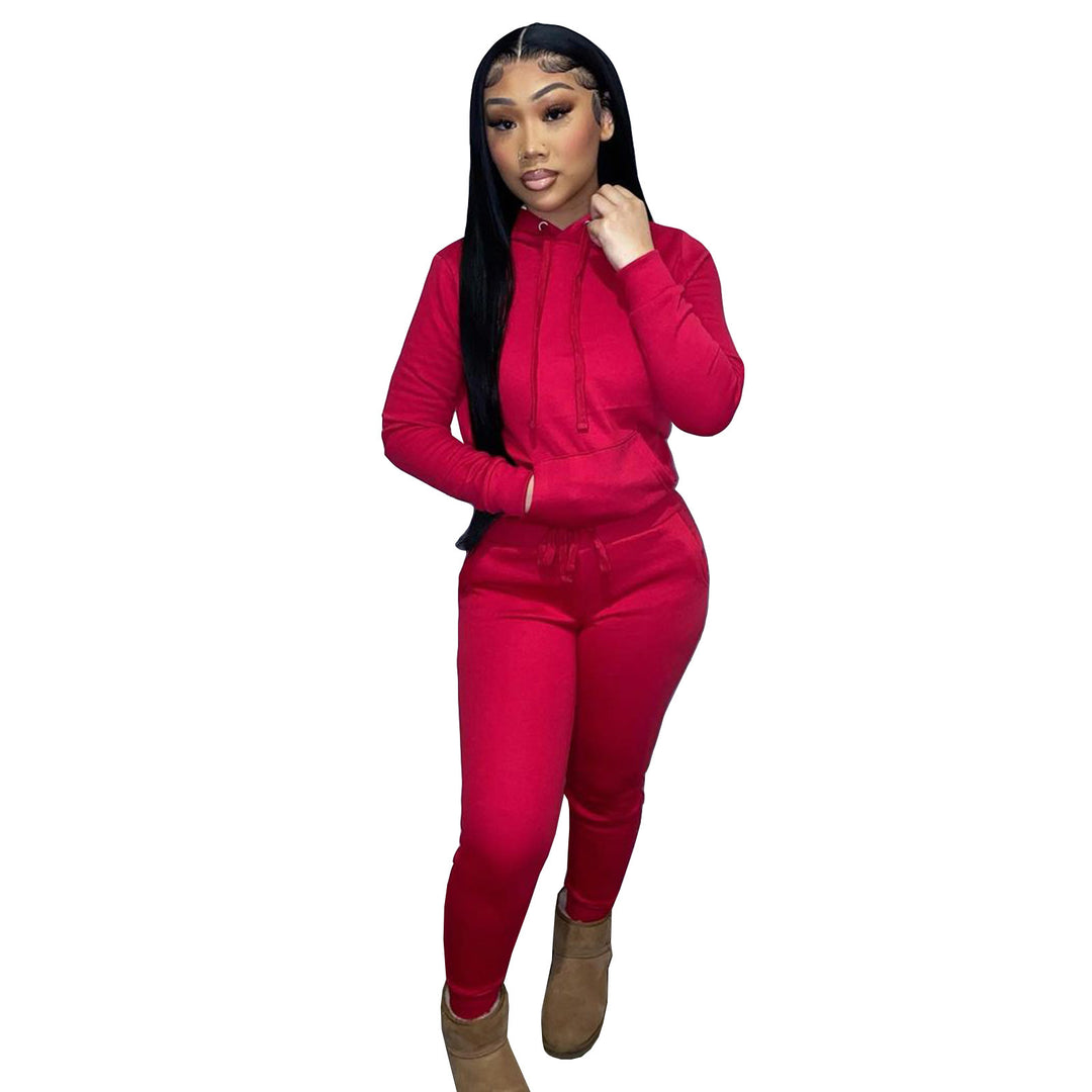 Damen nan Kapuzen-Lounge-Set mit Kängurutasche taillierter Jogginghose und Bündchen EB