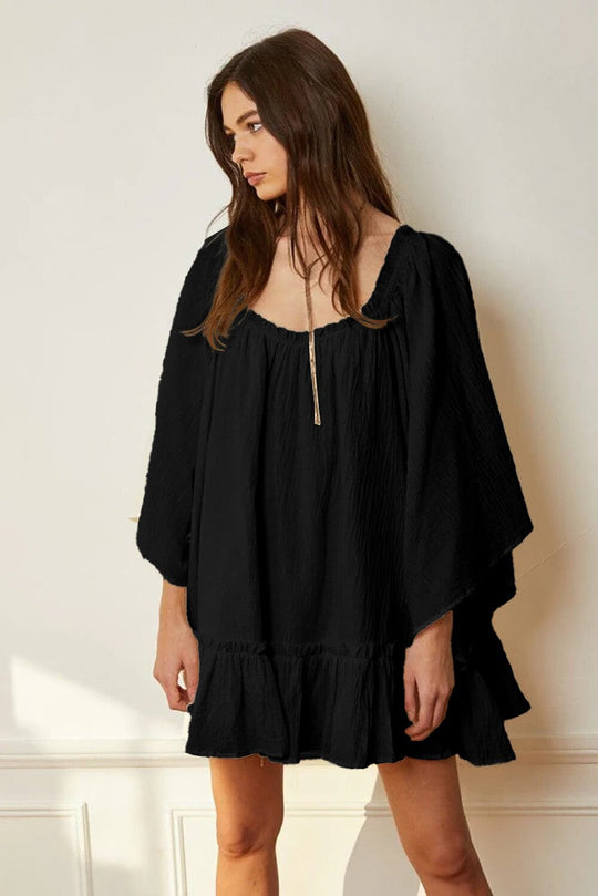 Damen lässiges Minikleid mit Rüschendetails und weitem Schnitt EB