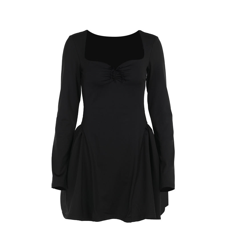 Damen knielanges Minikleid mit Puffärmeln und herzförmigem Ausschnitt EB