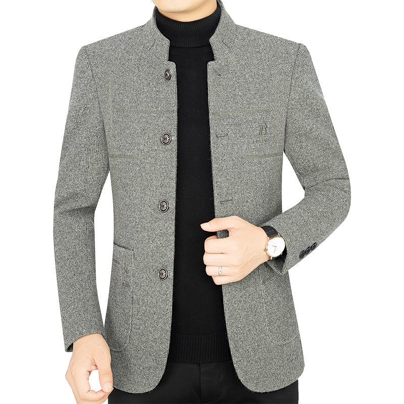 Herren Kurzmantel-Blazer mit Stehkragen und dekorativen Ziernähten EB