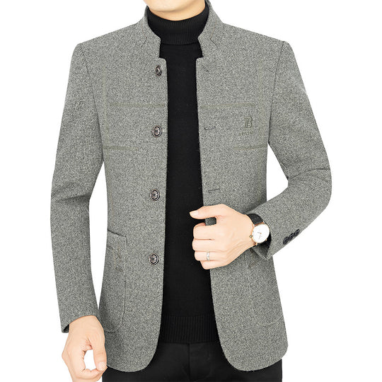 Herren Kurzmantel-Blazer mit Stehkragen und dekorativen Ziernähten EB