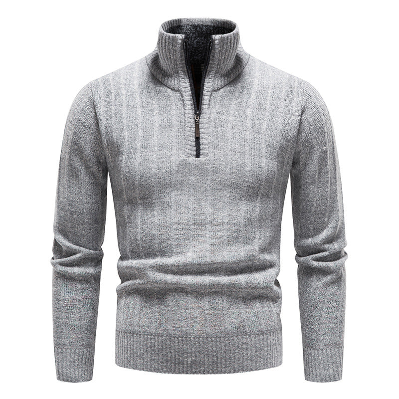 Herren eleganter Strickpullover mit Stehkragen und kurzer Reißverschluss EB
