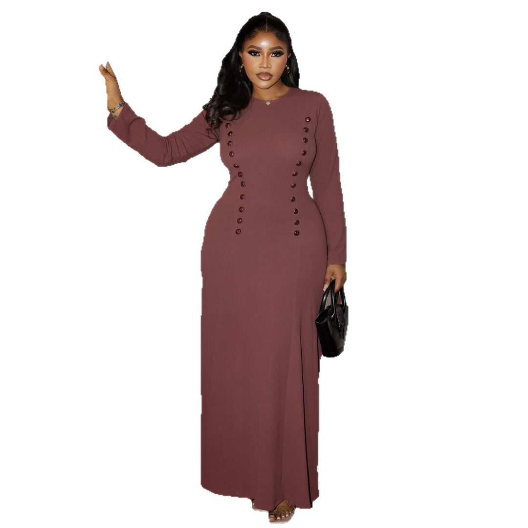 Damen Maxikleid mit elegantem Knopfdetail und tailliertem Schnitt EB