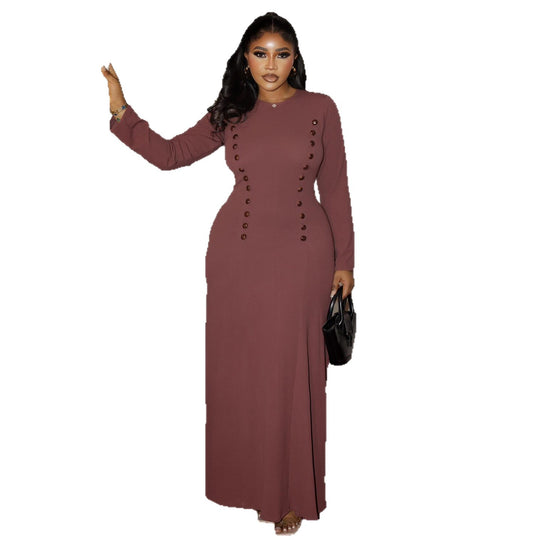 Damen Maxikleid mit elegantem Knopfdetail und tailliertem Schnitt EB