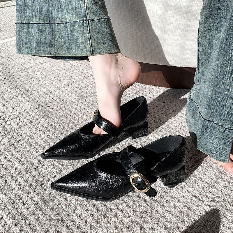 Damen elegante Slingback-Pumps mit breitem Riemen und blockiertem Absatz EB