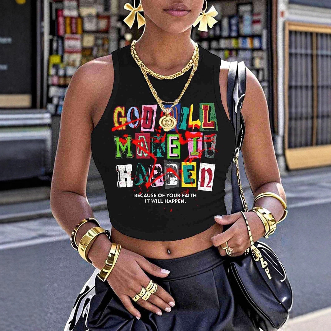 Damen Crop-Top mit kreativem Schriftzug und modernem Grafikdesign EB