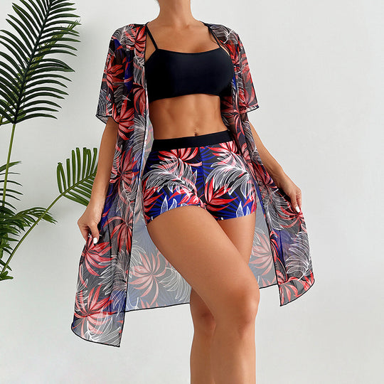 Damen Bademantel mit floralem Design und kurzen Ärmeln EB