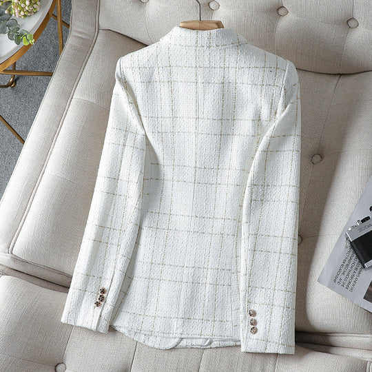 EB | Blazer Taillierte Passform Strukturiertes Tweed Doppelreihig mit Knöpfen