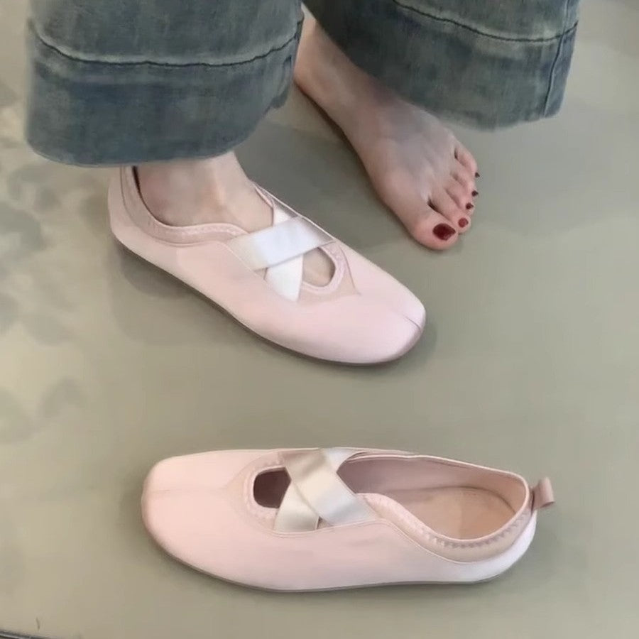 Damen elegante Ballerinas mit kreuzendem Riemen und komfortablem Fußbett EB