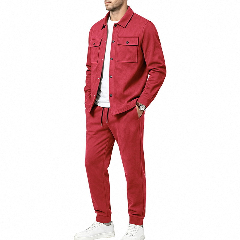 Herren nan Velours-Lounge-Set mit Overshirt, aufgesetzten Brusttaschen und tapered Jogginghose EB