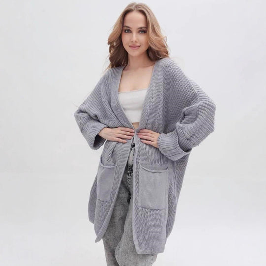 Damen Grobstrick-Cardigan mit weit geschnittenen Ärmeln und großzügigen Taschen EB