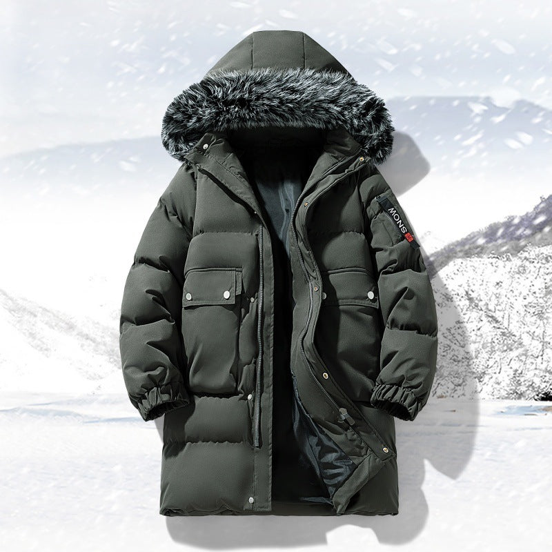 Herren langer gesteppter Winterparka mit Kapuze und Kunstfellbesatz EB