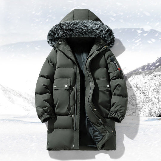 Herren langer gesteppter Winterparka mit Kapuze und Kunstfellbesatz EB