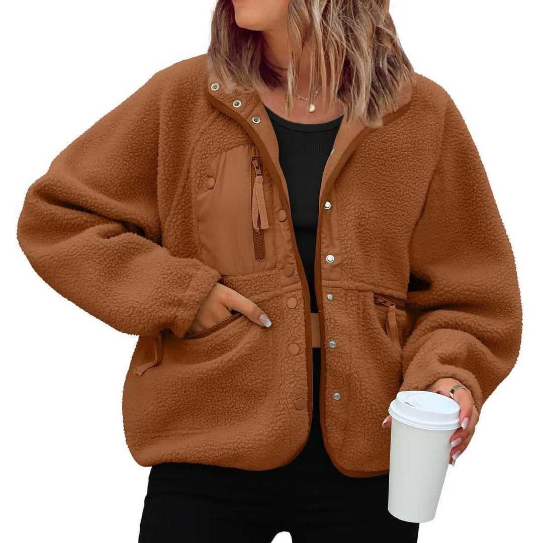 Damen kuschelige Fleecejacke mit praktischen Taschen EB