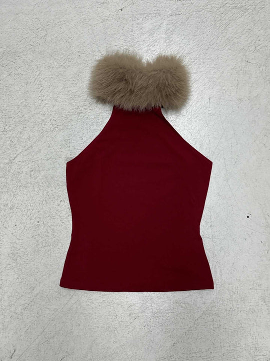 Damen Haltertop mit luxuriösem Kunstfellkragen und figurbetontem Schnitt EB