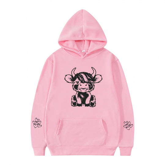 Damen Kapuzensweater mit entzückendem Kuhmotiv und praktischen Kängurutaschen EB