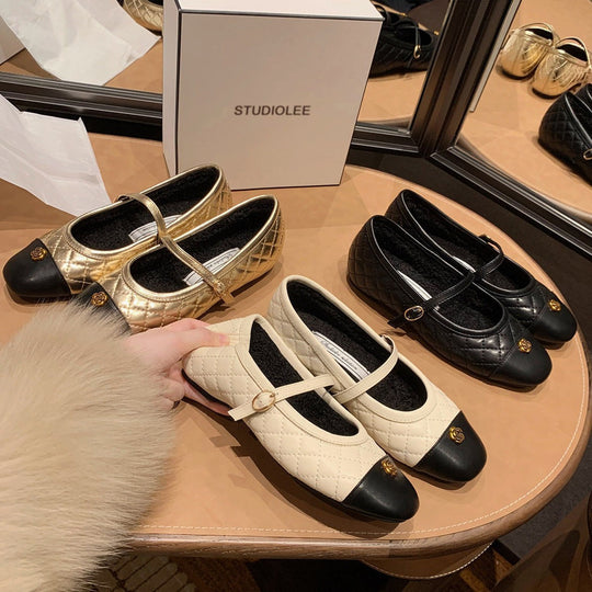 Damen Ballerinas mit glänzender Stepp-Optik und eleganter Riemchenverzierung EB