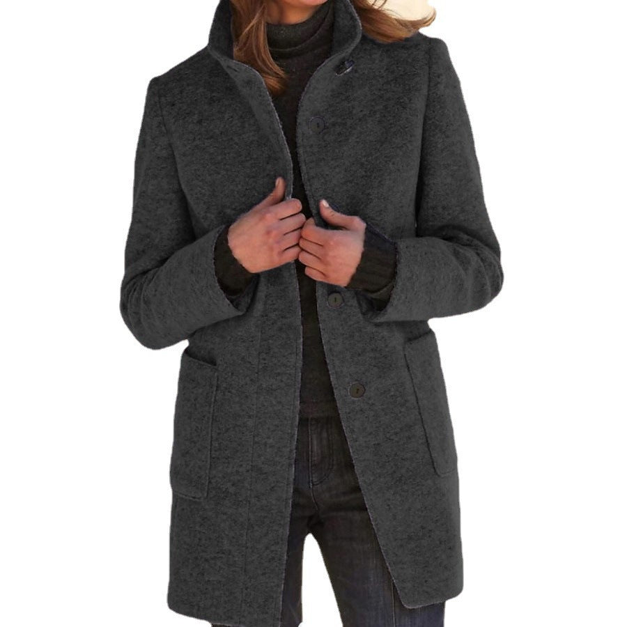 Unisex nan leichter Übergangs-Mantel mit Stehkragen, verdeckter Knopfleiste und aufgesetzten Taschen EB