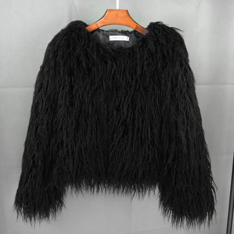 Damen Flauschige Kunstfelljacke mit lockerer Passform und voluminösem Design EB