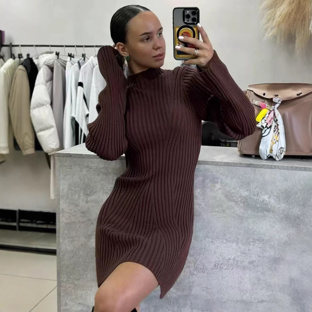 Damen Strickkleid mit moderner Rippstruktur und stylischem Schnitt EB