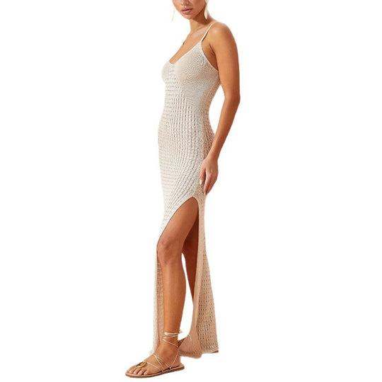 Damen Elegantes Maxikleid mit tiefem V-Ausschnitt und seitlichen Schlitzen EB