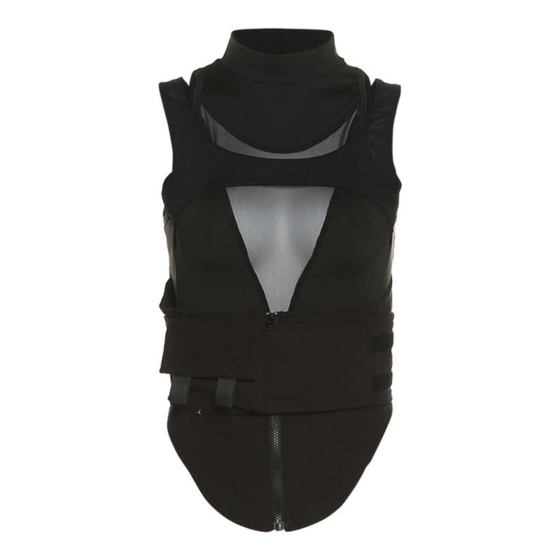 Damen Sportliches Tanktop mit innovativem hochgeschlossenem Design und verstellbaren Riemen EB