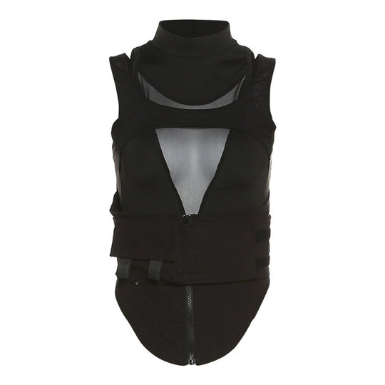 Damen Sportliches Tanktop mit innovativem hochgeschlossenem Design und verstellbaren Riemen EB
