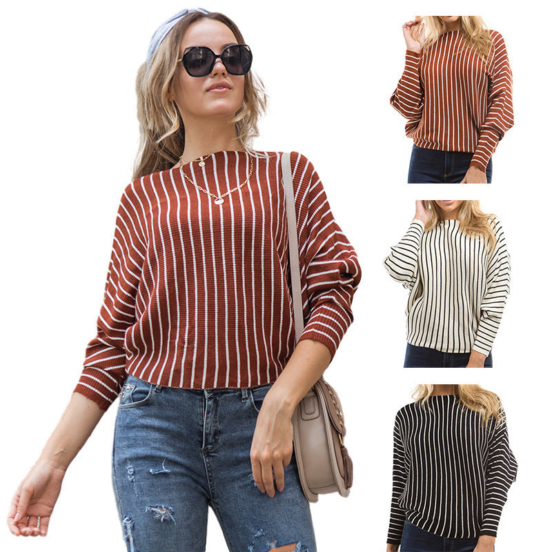 Damen gestreifter Pullover mit weitem Schnitt und innovativem Design EB