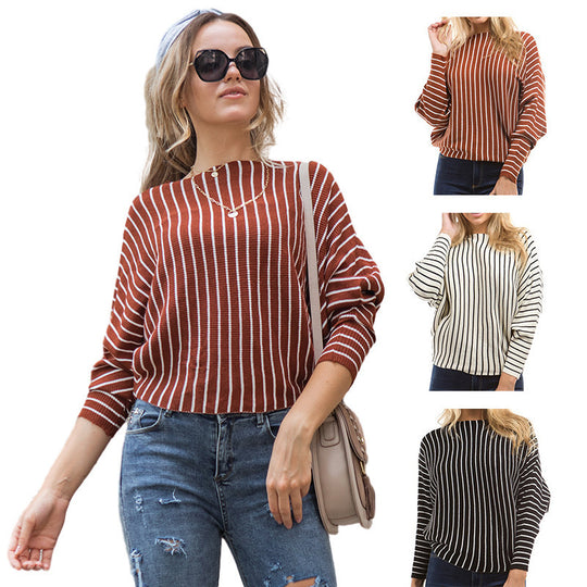 Damen gestreifter Pullover mit weitem Schnitt und innovativem Design EB