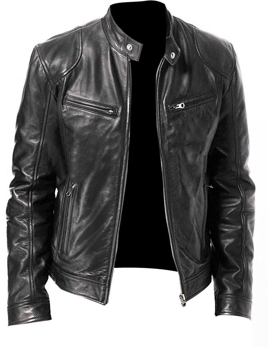 Herren nan vintage-inspirierte Lederjacke im Bikerstil mit Stehkragen und sichtbaren Reißverschlüssen EB