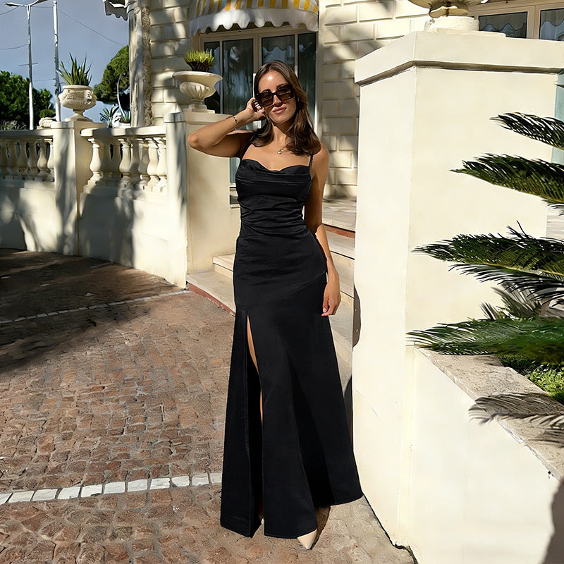 Damen Elegantes Abendkleid mit seitlichem Schlitz und gerafftem Design EB
